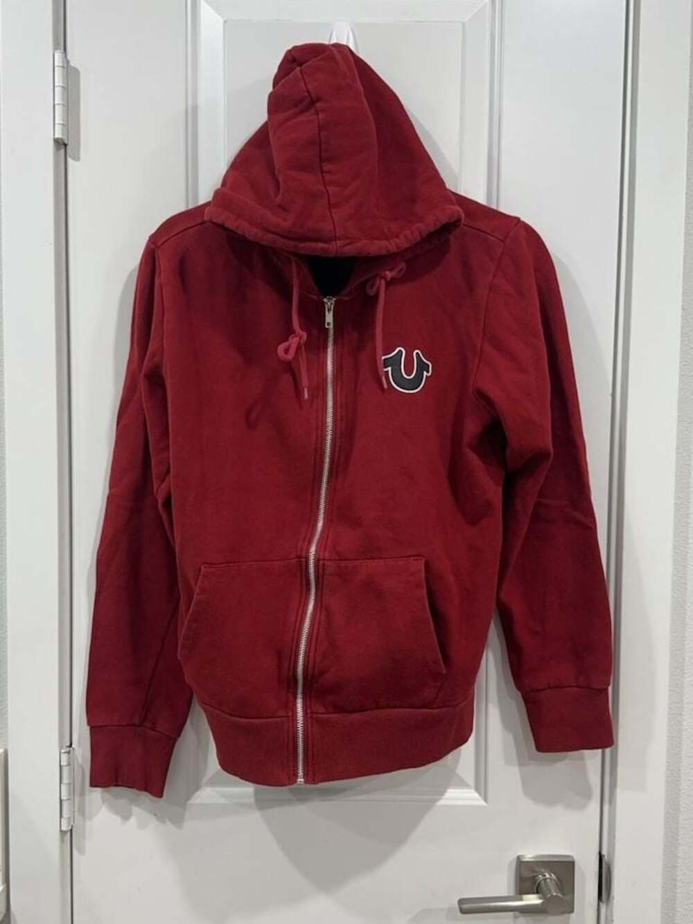 True Religion Red Full Zip Hoodie with Horseshoe Logo